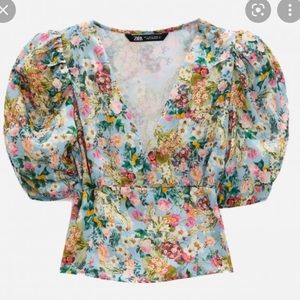 Zara Satin Effect Puff Sleeve Blouse